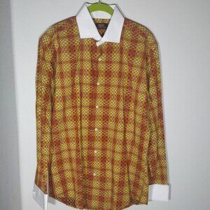 Steven Land Mens Plaid Dress Shirt Size 15.5 34/35 French Cuff Long Sleeve